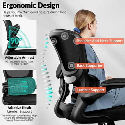 Vista 3 de Silla de oficina ergonómica, silla de escritorio de malla transpirable cómoda con soporte lumbar, silla de computadora, silla de escritorio