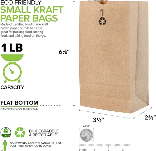 Vista 3 de Stock Your Home Bolsas de papel kraft pequeñas de papel marrón de 1 libra (250 unidades) bolsa de tamaño mini para empacar alimentos para desayuno