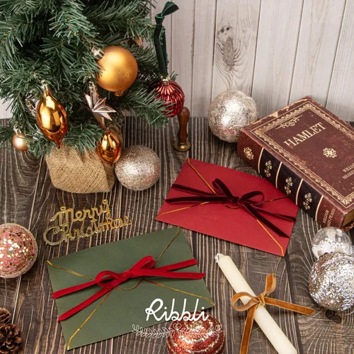Vista 4 de Ribbli 4 rollos de cinta de terciopelo, 3/8 pulgadas 5 yardas cada rollo, cinta de Navidad para envolver regalos, decoración del árbol de Navidad