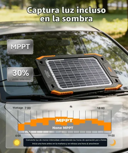 Vista 4 de BALDR Cargador de batería solar de 13 W actualizado, mantenedor de 12 V, portátil, impermeable, panel solar, kit de carga de goteo para automóvil
