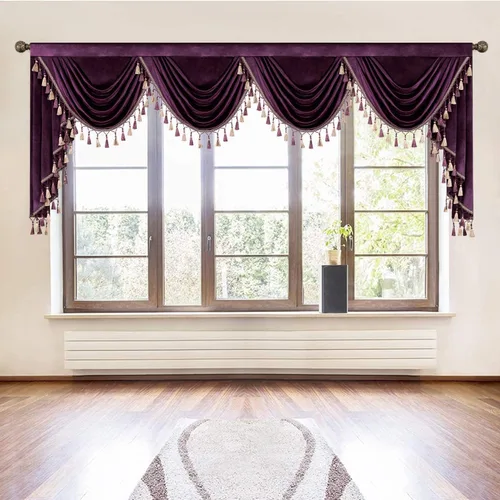 Vista 21 de VOGOL Cenefa de cortinas de terciopelo grueso para dormitorio, cenefas de cascada de lujo con aislamiento térmico dorado para sala de estar formal