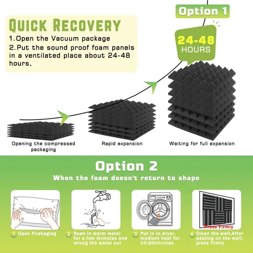 Vista 4 de Paquete de 56 paneles de espuma acústica, 12 x 12 x 2 pulgadas, paneles de espuma a prueba de sonido para paredes, pirámide, insonorización, espuma