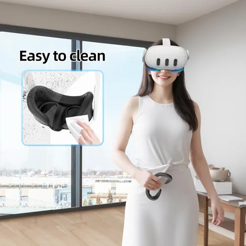 Vista 6 de OURVR Silicone Face Cover Pad Compatible with MetaOculus Quest 3 Headset Accessories,Vr Face Cushion Mask for Quest 3(Black)