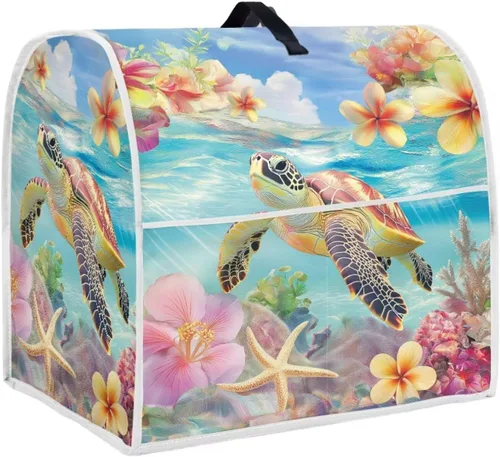 Vista 31 de Talayituse Beach Turtle Starfish Print Stand Mixer Cover for 4.5-5 Quarts Kitchen Aid, Washable Mixer Dust Cover with Handle and Pocket Kitchen