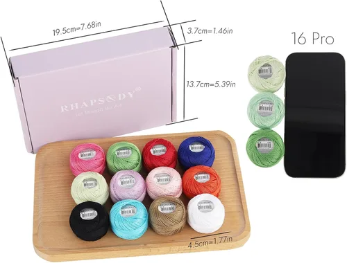 Vista 7 de Rhapsody Hilo de algodón perla tamaño 8 hilo de ganchillo Perle 12 bolas Set tejido a mano, bordado, sashiko, punto de cruz, costura, punto