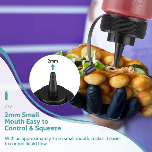 Vista 4 de Dandat 12 botellas de condimentos para salsas, botellas de plástico de 12 onzas con tapas, botella reutilizable para chorros con escala digital