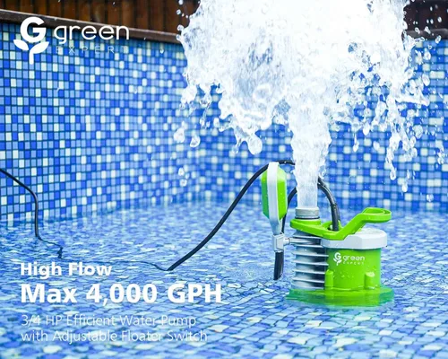 Vista 2 de Green Expert - Bomba sumergible de sumidero de 3/4 HP, máximo 4000 GPH, interruptor de flotador ajustable de alto caudal, manual automático para una