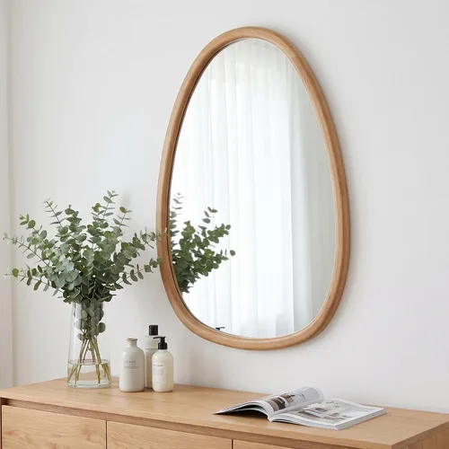 Vista 9 de Wood Asymmetrical Mirror for Decor,19.5x30.5"Organic Irregular Wall Mirrors Marrón