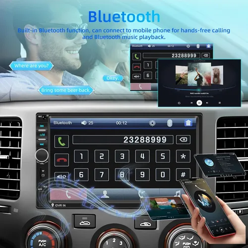 Vista 4 de NHOPEEW Estéreo Bluetooth de doble DIN para automóvil, radio de coche con pantalla táctil HD de 7 pulgadas, enlace de espejo, música Bluetooth