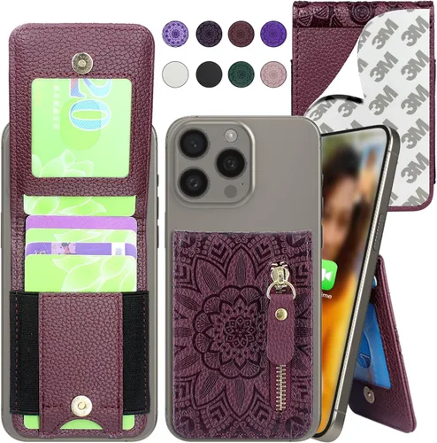 Vista 8 de Harryshell Billetera adhesiva para teléfono con ranuras para tarjetas [soporta hasta 6 tarjetas] [Soporte de soporte] Bolsillo con cremallera