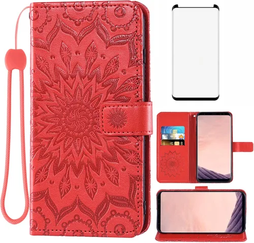 Vista 9 de Funda de teléfono para Samsung Galaxy S8 Plus con protector de pantalla de vidrio templado, funda de cuero con tapa para tarjetero, accesorios