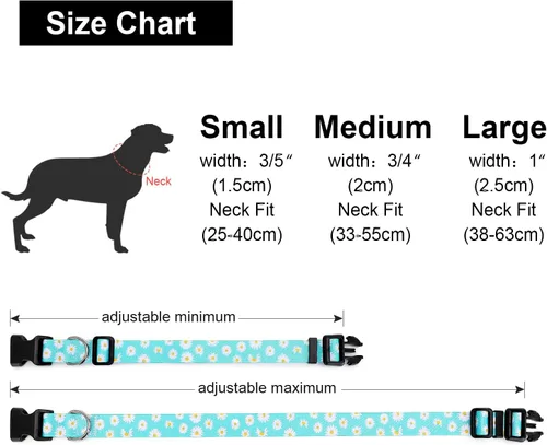 Vista 4 de Collar ajustable para perro con patrones, ultra cómodo, de nailon suave, transpirable, para perros pequeños, medianos y grandes (M, margarita azul)