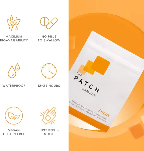 Vista 5 de The Patch Remedy Focus Patch Ginkgo Biloba, acetil-L-carnitina, bacopa, L-treonato de magnesio, té verde 30 parches