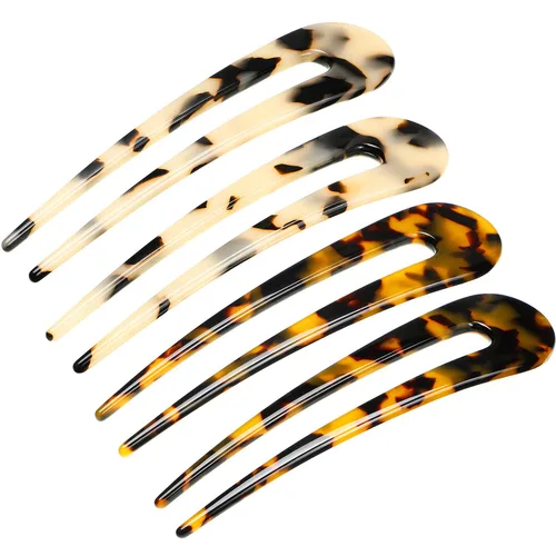 4 piezas de horquilla francesa en forma de U con dos puntas en forma de U, pinzas para el cabello, pasadores de chignon pin tortuga shell U palillos