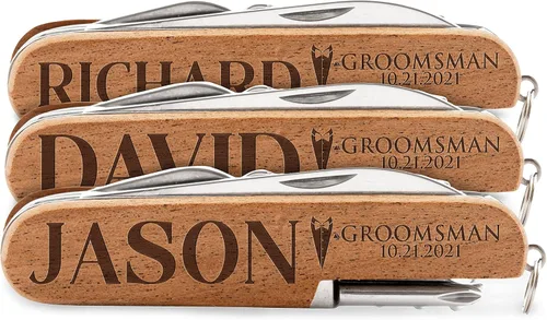 Vista 8 de Cuchillo de bolsillo personalizado para padrinos de boda - Cuchillos personalizados multiherramienta de 8 funciones - Cuchillos de bolsillo grabados
