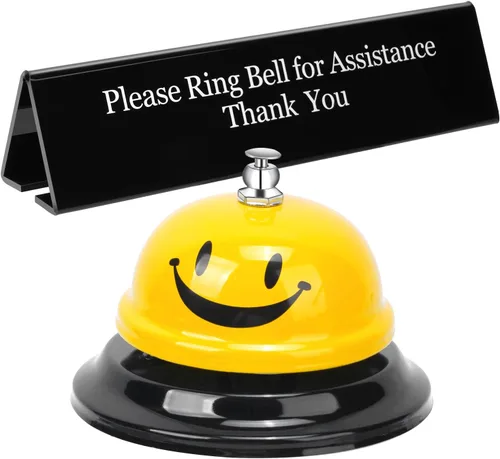 Vista 8 de UCEC Letrero de escritorio de recepcionista, letrero de oficina con texto en inglés "Please Ring Bell for Assistance Thank You", oficina impresa