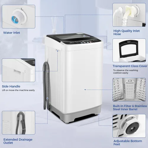 Vista 8 de NICTEMAW - Lavadora portátil de 17.8 libras/2.4 pies cúbicos, lavadora automática completa con 10 programas y 8 niveles de agua, lavadora pequeña