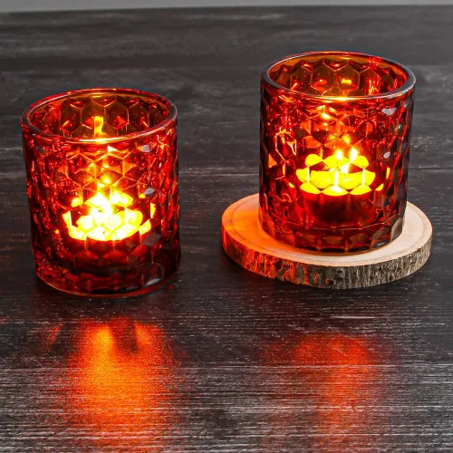 Vista 2 de Richland Juego de 12 portavelas votivo y candelita de cristal grueso ámbar