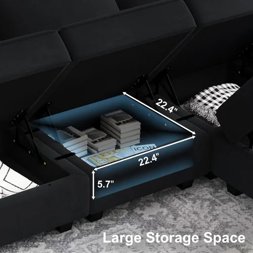 Vista 43 de Belffin Sofá modular Módulo medio con almacenamiento Accent Silla sin brazos para sofá modular seccional terciopelo negro