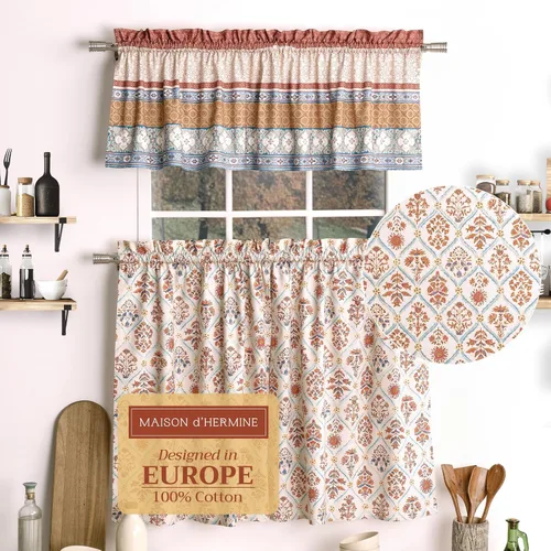 Vista 46 de Juego de cortinas de cocina Maison d' Hermine para ventanas 100% algodón Juego de cortinas y cenefas de cocina para el hogar [2 niveles