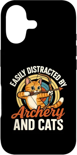 Vista 32 de Funny Cat Parent Gift Easily Distracted by Archery and Cats Case for iPhone 16