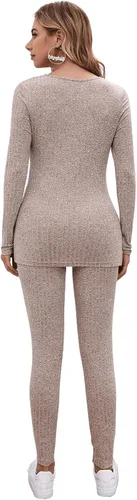 Vista 2 de SOLY HUX Conjunto de maternidad para mujer, conjunto de 2 piezas, manga larga, dobladillo dividido y pantalones de cintura elástica ajustable