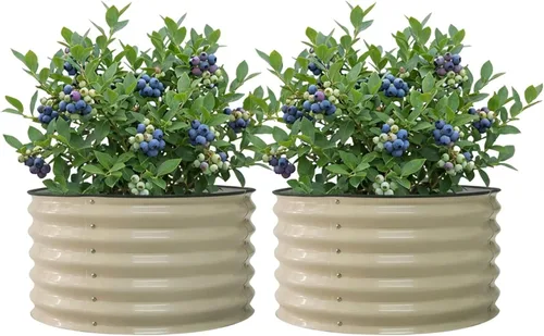 Vista 10 de Cama elevada de jardín de 17" de alto para hierbas como albahaca, lavanda y salvia, maceta redonda de 30" de ancho para frutas y tomate, contenedor
