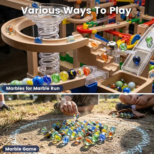 Vista 4 de Poplay - 50 hermosas canicas para jugar, varios colores (1 silbato gratis)