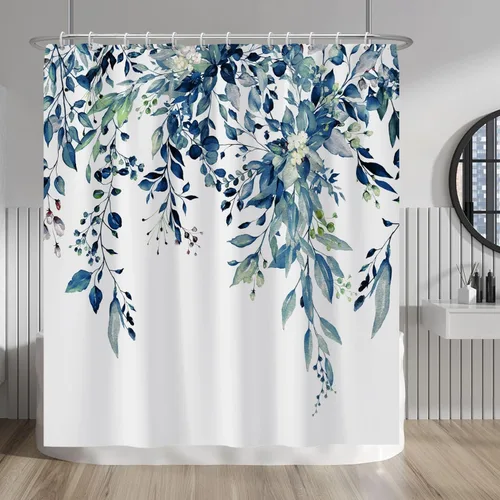 Vista 51 de Baocicco Cortina de ducha de mármol azul abstracto a rayas, decorativa, textura de lujo, línea moderna, decoración de acuarela, juego de cortinas
