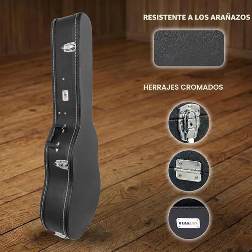 Vista 6 de Gearlux Dreadnought - Funda rígida para guitarra acústica con compartimento para accesorios, color negro