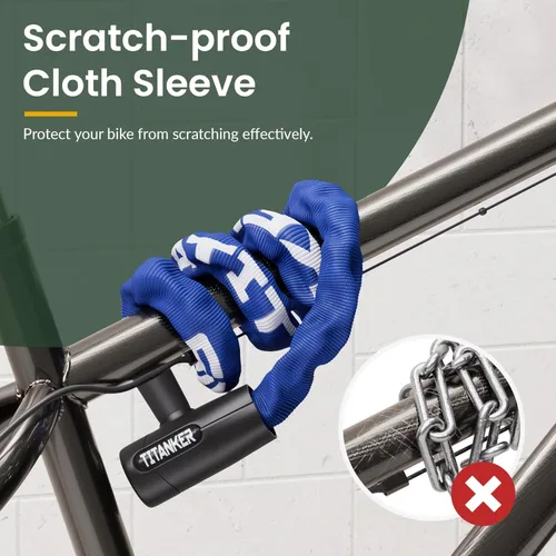 Vista 4 de Titanker Cerradura de cadena para bicicleta con llaves, cerradura de cadena de bicicleta antirrobo de seguridad de 3.3 pies, resistente