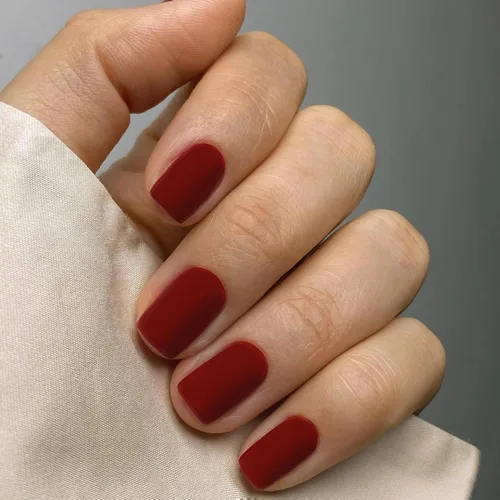 Vista 39 de 48 piezas de uñas postizas a presión color burdeos, uñas falsas en forma de almendra, pegamento para uñas, uñas de longitud media