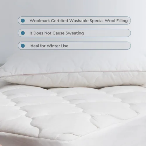Vista 3 de YATAS BEDDING Protector de colchón de lana, funda de colchón con funda 100% algodón y relleno de lana certificado especial, funda de cama