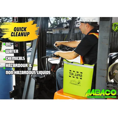 Vista 7 de AABACO Kit universal para derrames de 5 galones – Kit de derrames de aceite con almohadillas absorbentes, calcetines, bolsa de lona amarilla