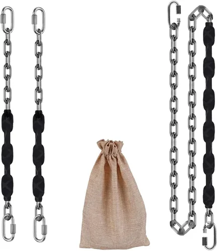 Vista 8 de 4 cadenas de acero inoxidable (negro de 84 pulgadas), accesorios de columpio resistentes, 4 hebillas de conexión rápida, hamacas para columpios