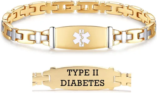 Vista 73 de LinnaLove Lady Medical Alert - Pulseras médicas de acero inoxidable para mujer, 7.5 pulgadas