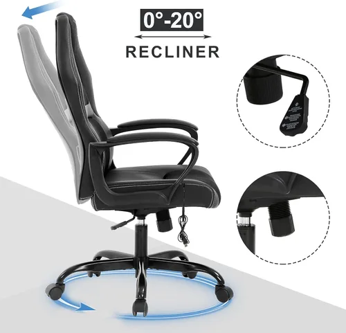 Vista 3 de Silla para juegos de PC, función de masaje, silla de oficina ergonómica con soporte lumbar, silla giratoria de escritorio con ruedas