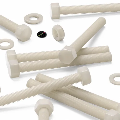 Vista 3 de 5 x nailon de color natural, cabeza hexagonal, M16 x 5.906 in, tuercas y pernos de plástico, arandelas, hexagonales, nailon, (5/8 x 5 29/32 pulgadas)