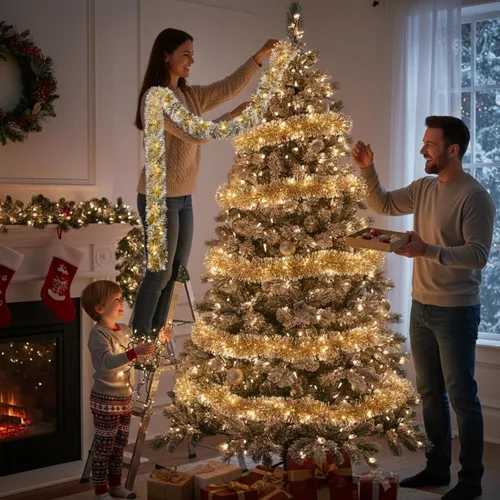 Vista 23 de Ceenna 4 guirnaldas de oropel de Navidad de 32.8 pies con 100 luces LED de 32.8 pies para colgar en la pared, árbol de Navidad, decoración