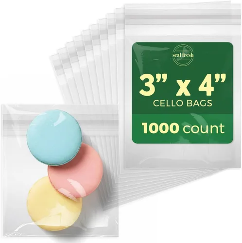 Vista 14 de Seal Fresh Bolsas de celofán autosellantes, 2 x 2 pulgadas (1000 unidades), bolsa de plástico transparente resellable para violonchelo, bolsas