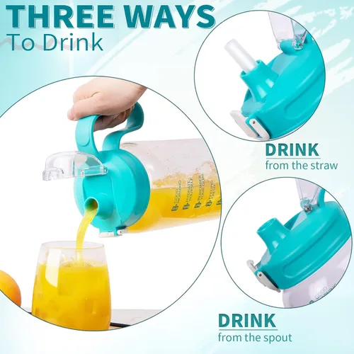 Vista 4 de 64 oz Motivational Glass Water Bottle with Straw & Time Marker Half Gallon Large Reusable Water Jug BPA-free Borosilicate Drinking Bottle with Flip