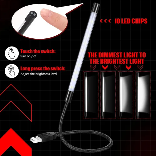 Vista 4 de Mudder Portable USB Light Laptop Light for Keyboard Flexible Stick Dimmable Touch Switch LED White Light Lamp for Laptop Computer PC (Black)