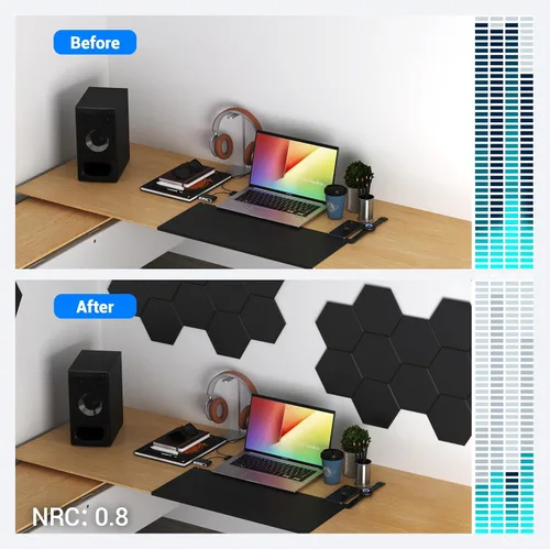 Vista 5 de Paquete de 12 paneles acústicos de pared insonorizados de 14 x 12 x 0.4 pulgadas, paneles absorbentes de sonido con autoadhesivo, tablero de fieltro