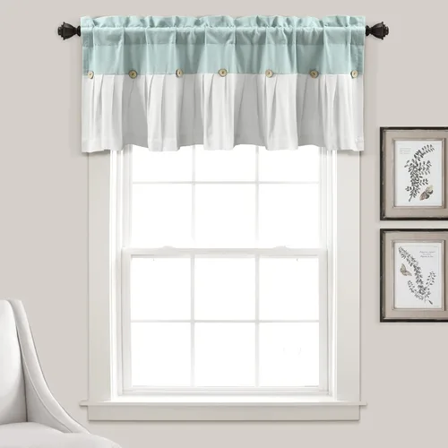 Vista 8 de Lush Decor - Cenefa para cortina con botones de lino estilo granja, 52 pulgadas de ancho x 18 pulgadas de largo, negro y blanco - Valances