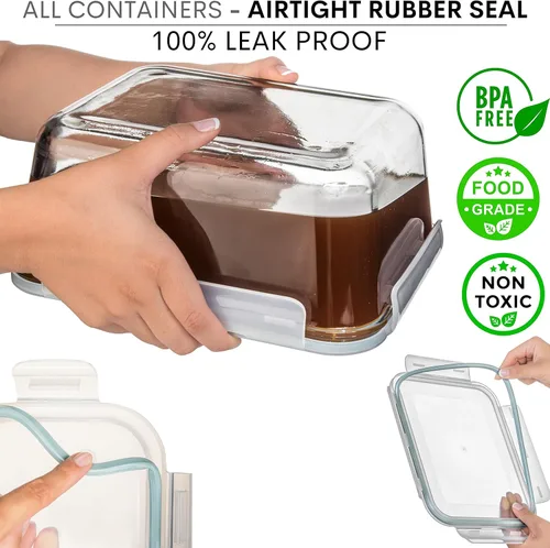 Vista 6 de Razab Recipiente grande de vidrio para almacenar alimentos de 162.3 fl oz / 163 oz y 111.6 fl oz / 112 oz con tapa hermética. Ideal para almacenar