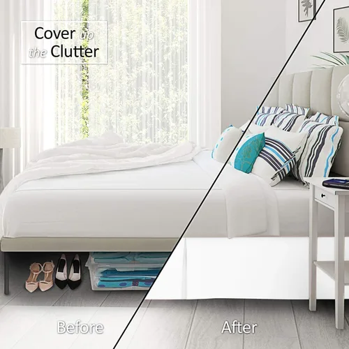 Vista 5 de Falda de cama tamaño matrimonial, 100% algodón natural, 800 hilos, ajuste a medida, 1 falda de cama tamaño matrimonial de 12 pulgadas de longitud