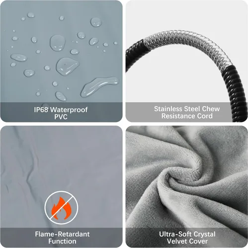 Vista 5 de azuza Almohadilla térmica para mascotas para perros y gatos, 6 temperaturas ajustables con temporizador, cable impermeable y resistente a