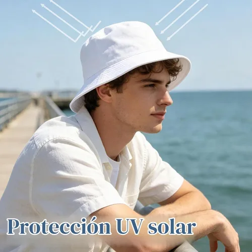 Vista 5 de PFFY Reversible Bucket Hat for Women Men Cotton Sun Beach Fishing Cap Negro/Beige (reversible)