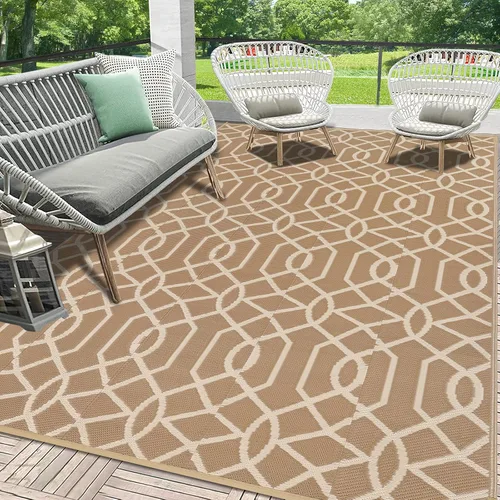 Vista 16 de HEBE Alfombra de exterior impermeable de 5 x 8 pies, alfombra de paja de plástico, alfombra para camping, reversible, para patio al aire libre