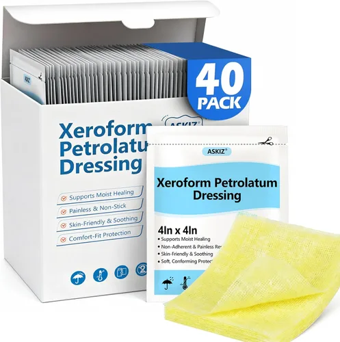 Paquete de 40 parches médicos Xeroform de vaselina para vendaje, almohadillas de gasa no adherentes de 4 x 4 pulgadas, parche de gasa de malla fina